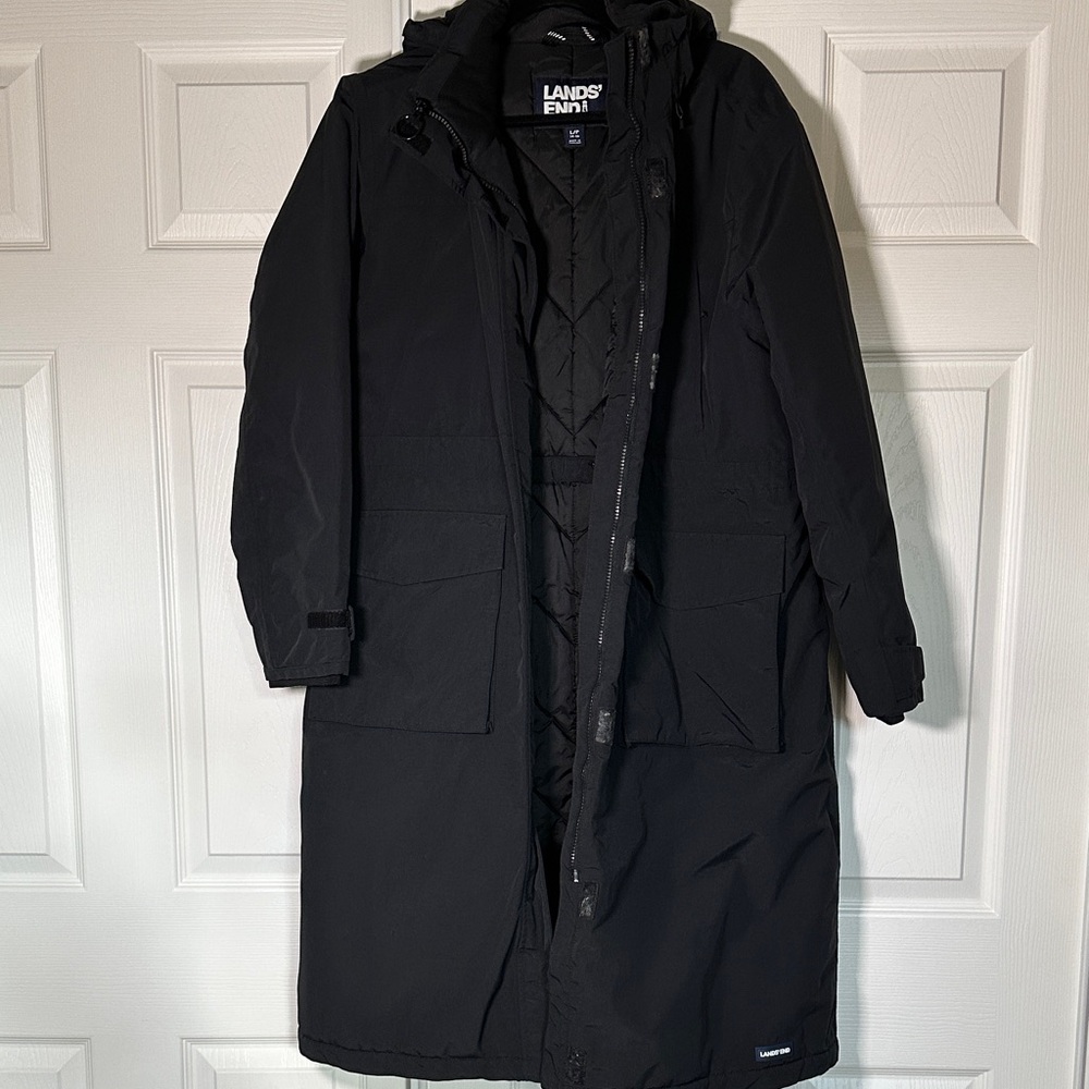 Lands' End Women’s Long Black Performance Coat Size Large Petite